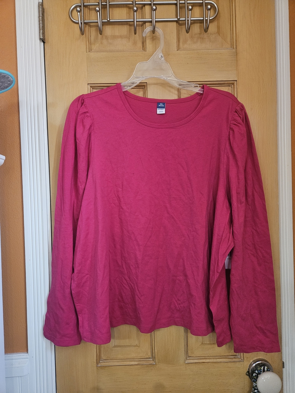 Women's Pink Long-Sleeve Puff Shoulder Top